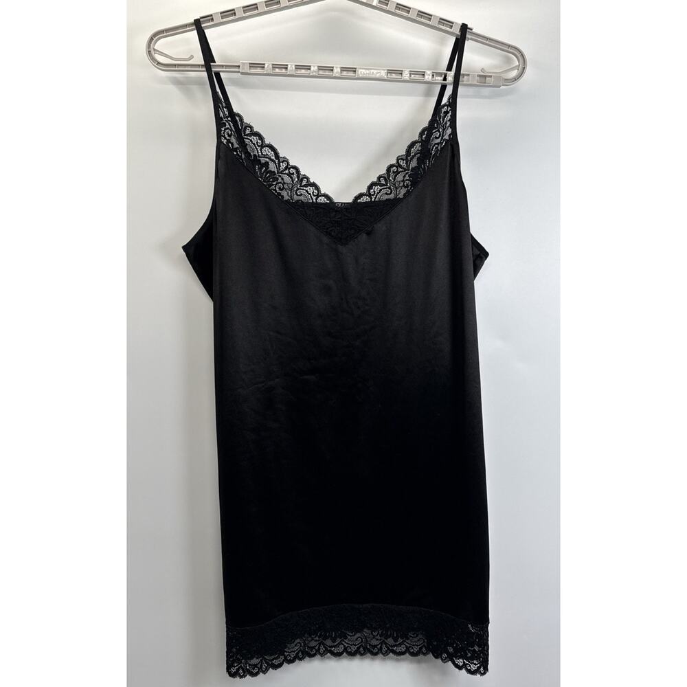 Involand Black Satin Lace Slip Dress 22W Plus Size Lingerie Chemise Y2K Goth